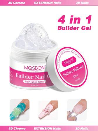 4 合 1 指甲延长凝胶，3D 镀铬和 DIY 美甲，ICE 透明可剥 LED/UV 凝胶指甲油，适用于美甲沙龙、家居 DIY 美甲礼品