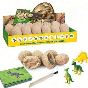 1/3/5/24 随机物品 恐龙蛋挖掘玩具（含工具包）、派对、惊喜恐龙挖掘、指南和恐龙身份证、古生物学 STEM、趣味科学活动礼品套装