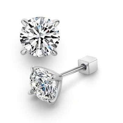 1 paire de boucles d'oreilles clous pour femmes en moissanite de 0,3/0,5/1 carat. Boucles d'oreilles clous en argent/or rose, avec un design de montage à quatre griffes. Boucles d'oreilles en diamant rond en moissanite de couleur D et de clarté VVS1, fabriquées en laboratoire, plaquées en argent sterling 925 et or blanc 18 carats. Bijoux pour hommes et femmes.