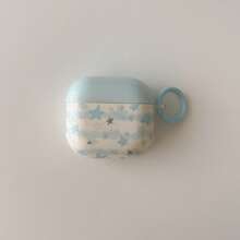 Blue Striped Star Pattern Earphone Case With Hanger Loop Compatible With Apple Pro 2/ Pro/ 4/ 3/ 2