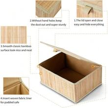 Honygebia Bamboo Decorative Storage Boxes - Set Of 3 Woven Lined Storage Basket With Lids, White Wicker Lidded Baskets For Home Kitchen Shelf Organizer Decor - Wooden Beige - View 6