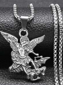 Colar de Proteção do Arcanjo São Miguel para Mulheres e Homens, Corrente de Joia de Proteção de Santo em Aço Inoxidável