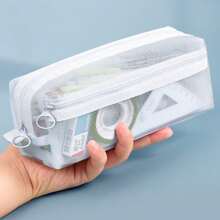 1 Pc Large Grid Mesh Pencil Case Compartment Pen Bag Clear Handheld Multifunction Pencil Pouch Stationery Transparent Makeup Bag - Multicolor - View 4