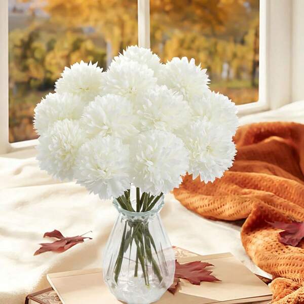 1/5/12/16pcs Romantic Artificial Flowers Silk Ball Chrysanthemum Fake Plants, Flower Bouquet, Fall Decorations For Home, For Autumn Decor, Wedding Room Home Hotel Party Event New Years Gifts Rose Handheld Flower Arrangement For Halloween Decor Home Decor/Bedroom/Living Room/Table Decoration/Bride's Bouquet/Outdoor Garden