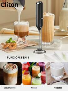 1 pieza Espumador de leche eléctrico potente, batidor de bebidas de mano con varilla de acero inoxidable, espumador de leche a batería - Espumador de café y leche de mano negro - Espumador de leche de mano para latte, capuchino, batido de leche, matcha, chocolate caliente - Multicolor - Ver 8