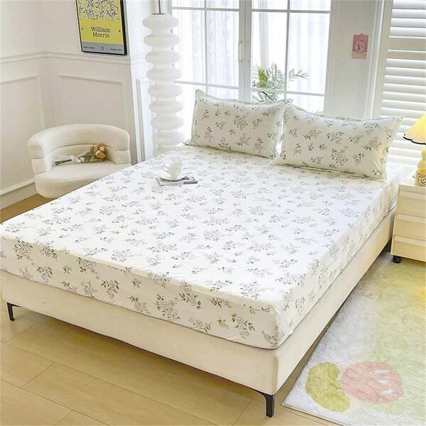 1 pieza Sábana ajustable estampada (Funda de almohada no incluida), Sábana ajustable simple y antipolvo, Antideslizante apta para todas las estaciones, Aplicable para dormitorio y habitación de invitados, Lavable a mano o a máquina (Solo sábana ajustable, sin funda de almohada)
