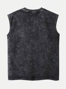 Shwiy Men's Washed Vintage Effect Casual Simple Black Sleeveless Tank Top With Racing Element Print, Chicago Numeral 23 & Star Graphics, Suitable For Daily Wear & Street Fashion, Spring/Summer