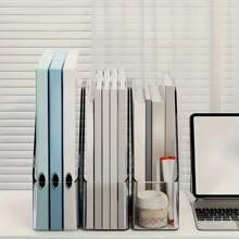 2pcs Transparent PET Desktop Organizer - Multi-Functional Office Supply Transparent Storage Rack, Vertical Book & Stationery Holder, Desktop File & Folder Stand, Space Saving Bookshelf For Home And School - Clear - View 2