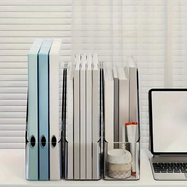 2 قطعة منظم مكتبي شفاف من PET - رف تخزين وظيفي متعدد للمكتب، حامل كتب وقرطاسية رأسي، رف ملفات وحافظات مكتبية، رف كتب موفر للمساحة للمنزل والمدرسة