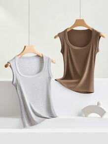 Juego de 3 tops camiseta interior sin mangas de mujer de mezcla de algodón sin costuras, capa base elástica