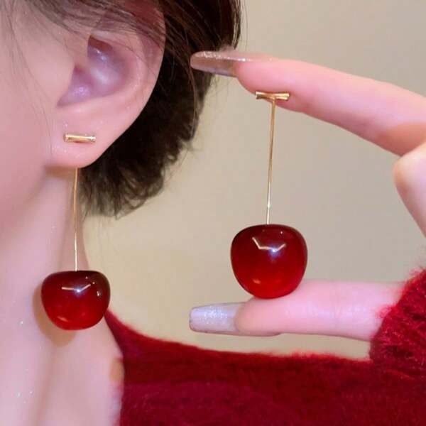 1 par de brincos de frutas vermelhas de cereja para mulheres, Design doce, versátil, pessoal e fashion para uso cotidiano