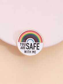 1 pièce Broche métal créative avec cercle géométrique, rayures arc-en-ciel et slogan anglais. Message chaleureux convenant pour le port quotidien des hommes et des femmes