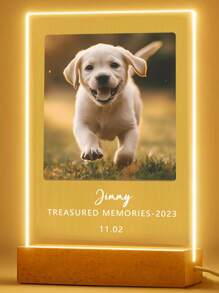 定制宠物纪念夜灯，定制宠物名称和日期标签，带文字灯的宠物照片，宠物纪念品架，宠物礼物，丢失的猫狗礼物，送给男朋友/女朋友的礼物，送给爸爸/妈妈、朋友的礼物，定制照片文字照明桌面夜灯 - 款式-1 - 查看 2