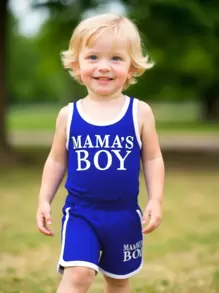 2pcs Baby Boy Summer Sleeveless Letter Print Top And Casual Shorts Outdoor Sports Suit, Comfortable And Breathable