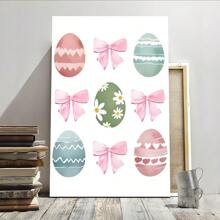1pc Framed Canvas Poster Pink Bow Easter Eggs Wall Art Canvas Paintings Ideal Gift For Bedroom Living Room Corridor Wall Art Wall Decor Room Decoration