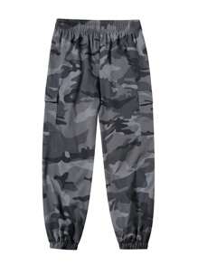 Men's Camouflage Pants, Outdoor Lightweight Drawstring Waist Cargo Pants With Multiple Pockets - Dark Grey - View 3