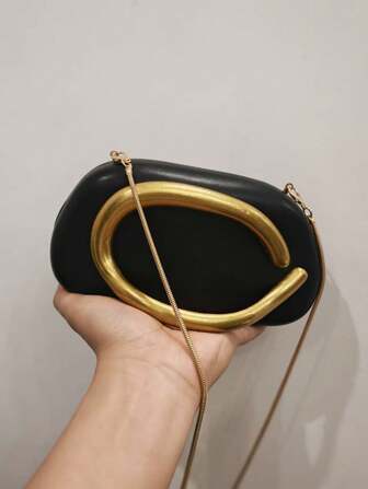 حقيبة يد نسائية من جلد البولي يوريثان، حقيبة كلاتش متعددة الاستخدامات ، حقيبة حزب موضة ، حقيبة بشكل صندوق مستدير ، حقيبة كتف معدنية بمقبض سلسلة ، حقيبة كلاتش