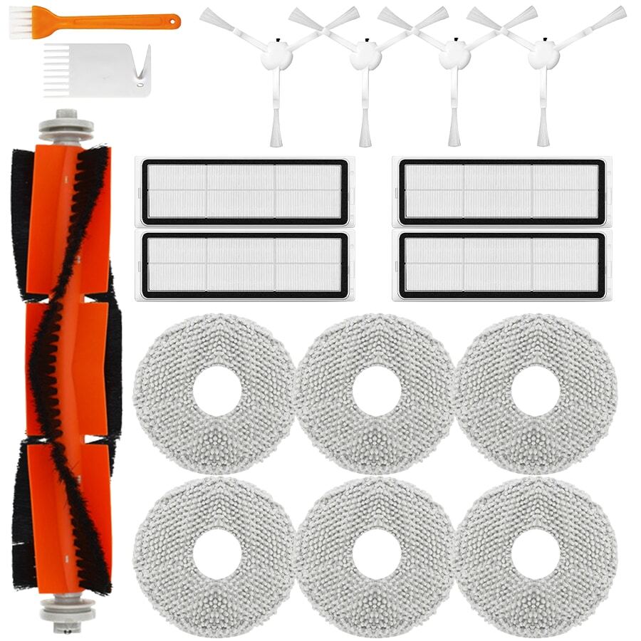 Replacement Parts Compatable For Xiao Mi Mijia Omni 2 C102CN/B101CN/B116/X10+/X20+ Sweeping Robot,Accessories 3-In-1 Removable Brush/Main Brush/Roller Brush,HEPA Filter,Side Brush/Edge Brush/Coner Brush And Microfiber Mop Cloth/Mop Rag.