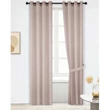 1 Stück Leinenimitat Strukturierter Transparenter Vorhang, Lichtfilternder Ösen-Fenstervorhang, 140 x 280 CM - Braun - Übersicht 1