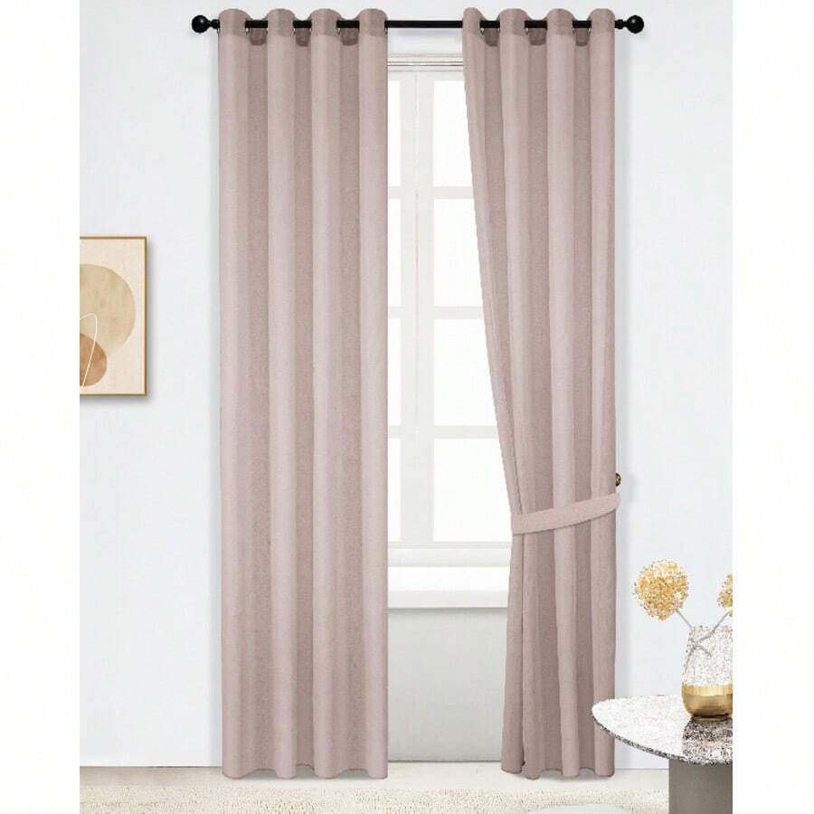 1 Stück Leinenimitat Strukturierter Transparenter Vorhang, Lichtfilternder Ösen-Fenstervorhang, 140 x 280 CM - Braun - Übersicht 1