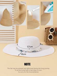 1pc Women's White Wavy Bowknot Beach Sun Hat, Elegant Sun Protection Beach Hat For Travel & Holiday - White - View 5