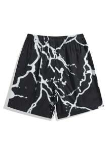 3pcs/Set Tween Boys' Casual & Commuting Fashion Drawstring Printed Shorts, Summer - Black - View 2