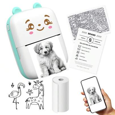 迷你打印机，便携式热敏无墨贴纸打印机，兼容 IOS 和 Android，口袋照片打印机，用于学习笔记、图片、日记、DIY