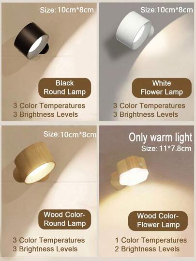 LED Sconces, Wand Mounted Lamps Rechargeable Battery Operated USB Port 3/1 Temperatures 2/3 Brightness Levels 360°Rotate Magnetic Ball, Cordless Lights Reading Bedside view 3
