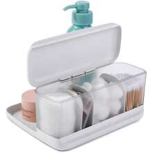 1acYouCopia HideAway Counter Caddy Bathroom Vanity Countertop Organizer Tray With Adjustable Dividers And Lid