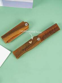 1pc Customized Mini Comb Portable Anti-Static Natural Wood Folding Comb Hotel-Style Sandalwood Material Comb, Customize Your Own Mini Folding Comb