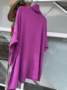 WOMEN'S HIGH NECK MODAL KNITTING PONCHO - Purple - View 2