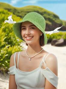 Chapéu de Balde de Palha Dobrável Feminino | Chapéu de Sol de Praia | Chapéu de Viagem Boêmio Trançado à Mão UPF50+ para Senhoras - Leve Portátil Vazado Chapéu de Verão (À Prova de Vento / Respirável / Pronto para Férias) Em 6 Cores