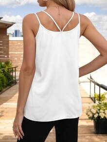Women's Basic Blouse With Crossed Straps And V-Neckline - White - View 4
