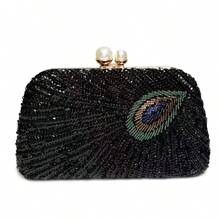 Pearl Peacock Feather, Crystal, Bead, Metal Sequin Satin, Silk Envelope Clutch Bag, Diamond Wedding Party Purse, Chain Crossbody Evening Bag, Mini Shiny Rhinestone Formal Clutch For Women