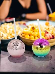 1 件闪光球杯圆形球杯塑料杯不倒翁杯迪斯科球杯女孩适用 - 彩色 - 查看 1