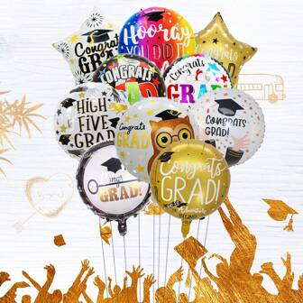 10/12 个 18 英寸圆形星形毕业气球套装毕业博士气球博士帽狂欢节校园毕业派对装饰毕业拍照道具气球