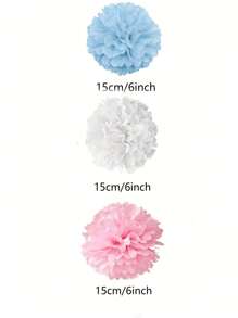 10/20 pièces/set Pompons en papier, fleurs en forme de boules en tissu bleu pour décoration suspendue, pour mariage, anniversaire, fête de demoiselle d'honneur, fête d'anniversaire, décoration de douche