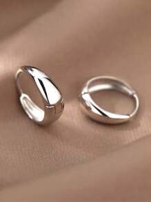 1 对女士银色粗圆环耳环，镂空开口设计，简约朋克个性小圆环装饰珠宝，适合送礼 - 銀色 - 查看 5