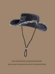 1pc Unisex Vintage Distressed Embroidered Letter Brim Drawstring Washed Bucket Hat, Suitable For Travel, Beach, Outdoor Activities, Casual Wear - Multicolor - View 14