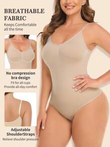 Women Shaping Thong Bodysuit Tummy Control Slimming Body Shaper Jumpsuit Shapewear Waist Trainer Tops - Beige - View 4