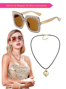 Forever & Moment 2pcs 70s Disco Accessories, Women's Disco Costume Jewelry, Sparkly Necklace And Glasses - Multicolor - View 12