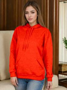 Men's Sweatshirts Plain Flannel Kangaroo Top Cold Hooded - Orange - View 5