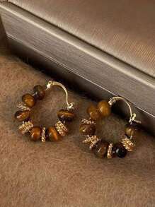Juego de 3 pares de pendientes elegantes de resina ámbar retro incrustada, versátiles para uso diario, fiestas, bailes, otoño/invierno