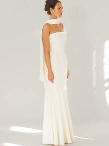 conciso Elegantes trägerlos Schal Dekoration Einfarbiges lang halbtransparentes Kleid Sommer Frauen sexy Y2K Club Abendparty rückenfreies