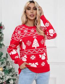 Ugly Christmas Sweater For Women Crew Neck Knitted Pullover Reindeer Snowflakes Sweaters For Xmas Holiday