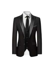 3 件套男士西装：西装外套、背心和裤子 - 黑色 - 查看 4