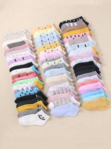 10 Pairs Black & White Kids Socks With Mix Of Hearts, Stripes, Smileys & Bows - Assorted Color Accents For Boys & Girls | Breathable Ankle Socks, Unisex Children's Everyday Socks (Random Cute Designs)