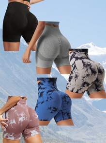 5pcs Women's Elastic Lift Hip Tight Shorts For Outdoor Climbing And Workout - Multicolor - View 1