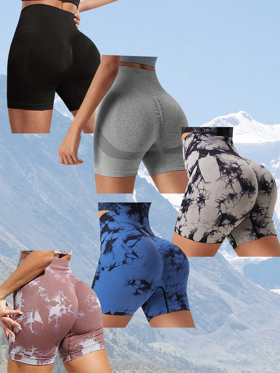 5pcs Women's Elastic Lift Hip Tight Shorts For Outdoor Climbing And Workout - Multicolor - View 1