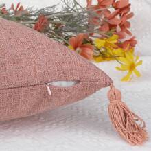 2 Pcs Linen Fringe Cushion Cover Set, Sofa Throw Pillow Covers With Tassel Design
